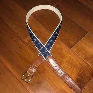 Country Club Prep Navy Leather Tab Belt 32